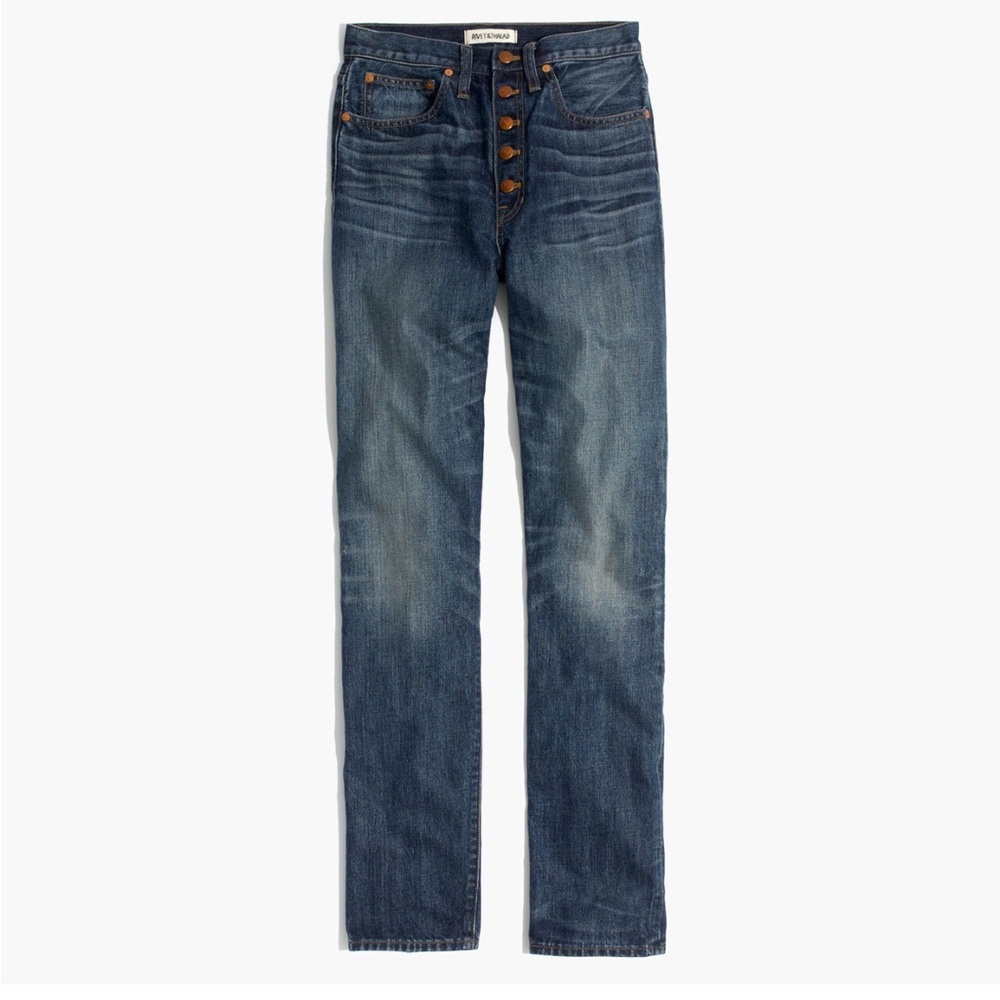 Madewell Rivet & Thread High Rise Button Front Straight Boyjean Size 26